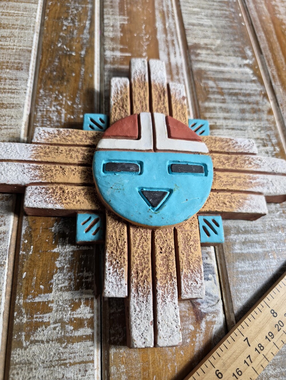 Leonard Jaramillo Sun God Hopi O Southwestern TerracottaWall Accent